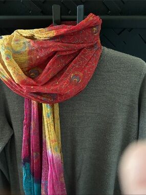 Source Unknown Multicolor Scarf with Red, Yellow & Pink Accents